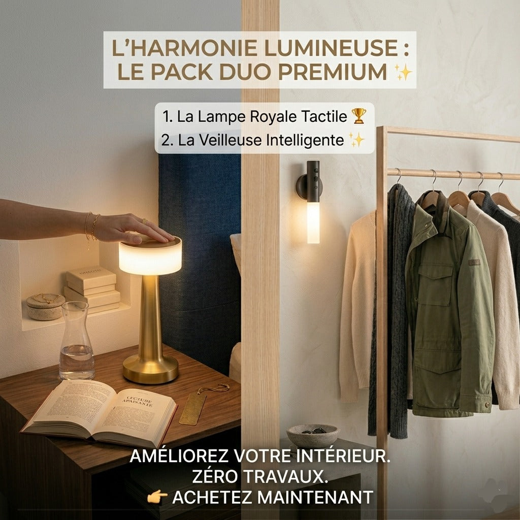 💡 Pack AuraLight™️ Premium – Lampe LED Dorée Tactile + Applique Détecteur de Mouvement✨ ✨ ✨
